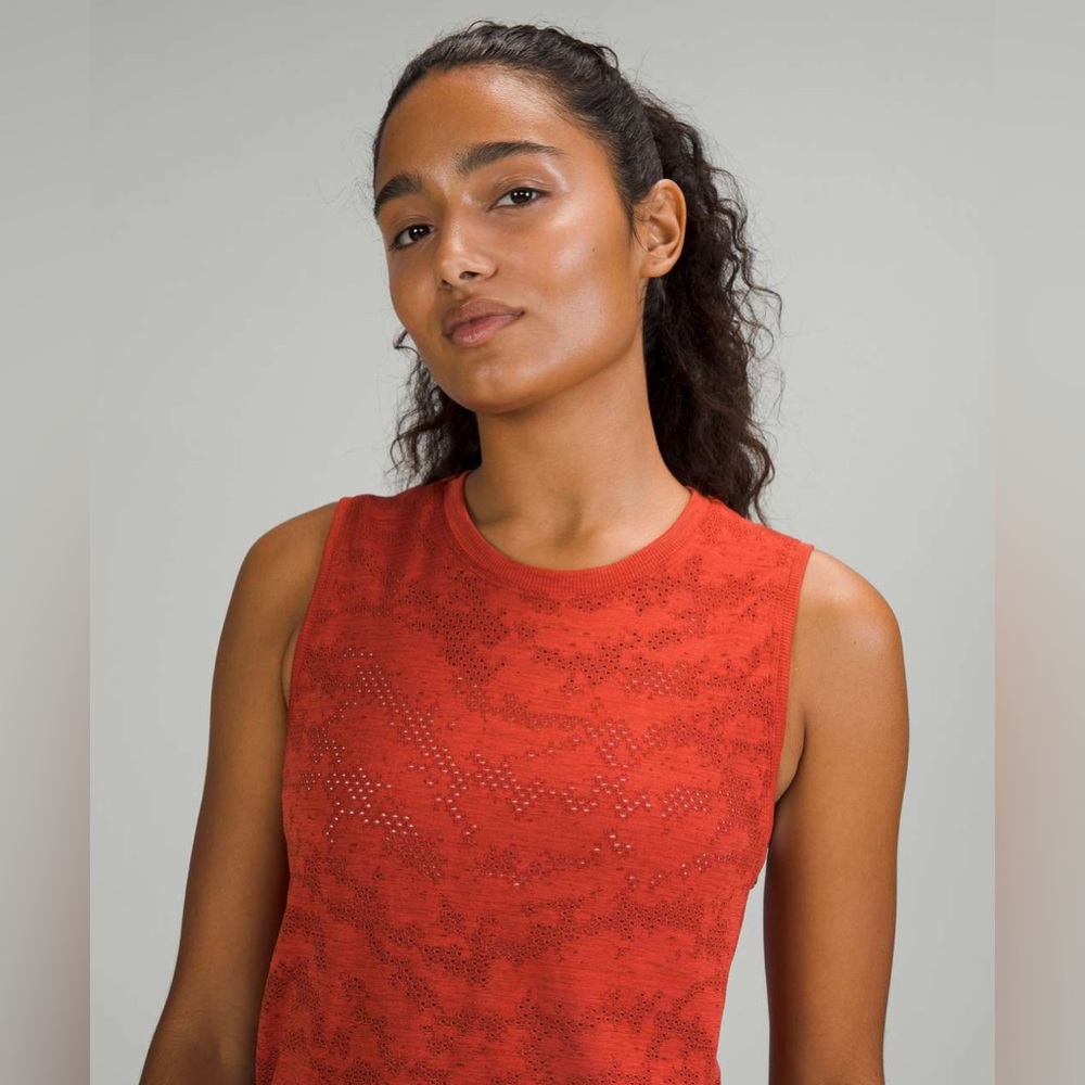 lululemon athletica Red-Orange Perforated Crewneck Tank